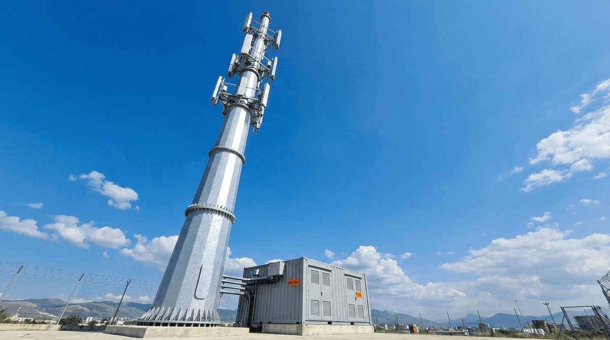 Telecom Tower in Tirana: 57×45m Hot-Dip Galvanized Steel Monopole for 9×Panel, 6×RRU, and Small Cell Deployments