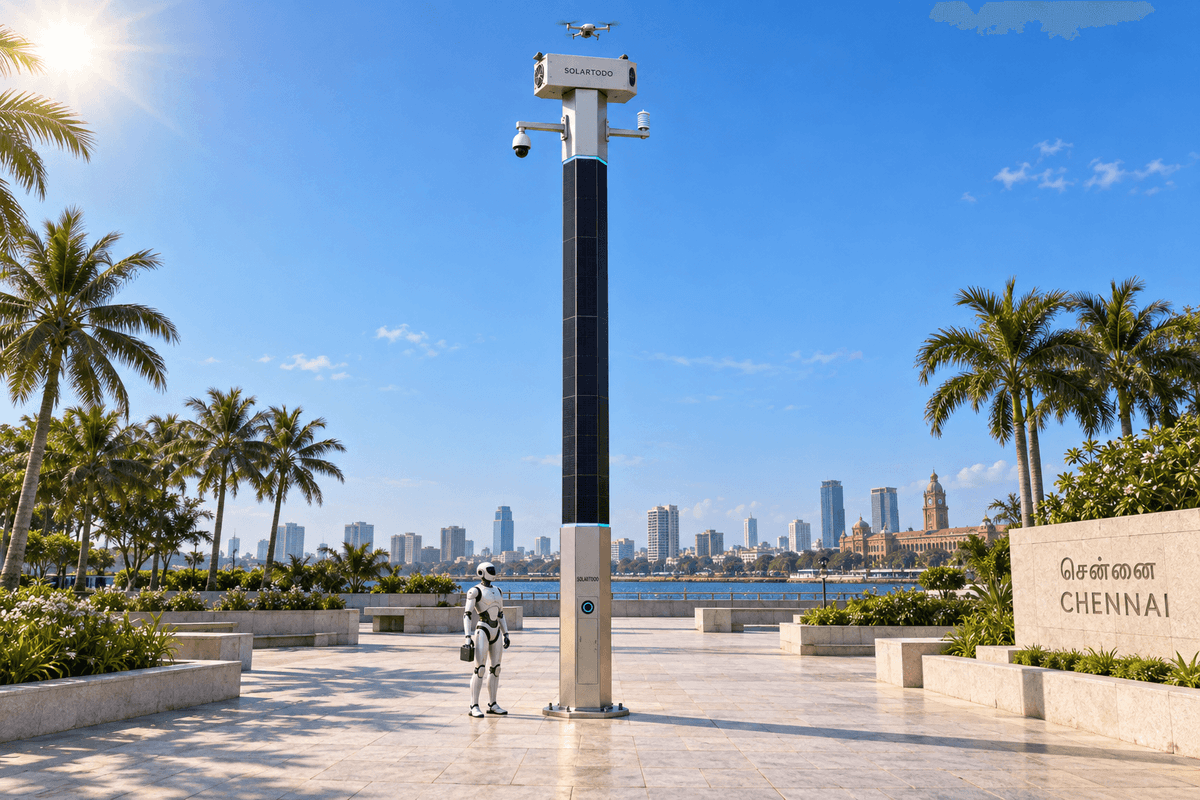 مخاطر الفيضانات الساحلية والهواء المالح في تشيناي: تهيئة عمود الذكاء الاصطناعي الحضري SOLARTODO Sentinel لـ 103 عقد طرفية خارج الشبكة